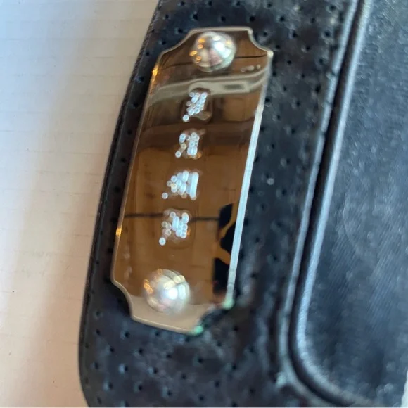 L.A.M.B. Gwen Stefani Black White Silver Stripe Leather Bag Clutch Tote Vintage - Picture 10 of 12